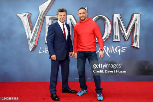 Tom Hardy and Andy Serkis attends "Venom: Let There Be Carnage" Launch at Cineworld Leicester Square on September 14, 2021 in London, England.