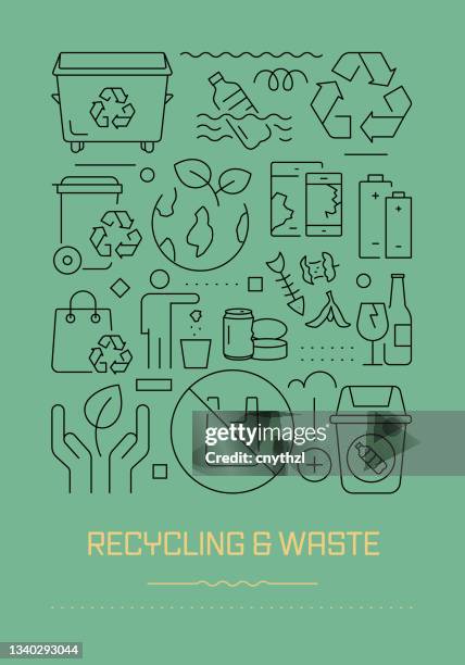 recycling and waste sorting related modern line design brochure, poster, flyer, presentation template vector illustration - recycle poster stock illustrations