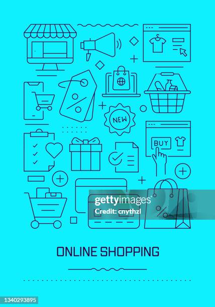 online shopping related modern line design brochure, poster, flyer, presentation template vector illustration - notebook cover stock illustrations