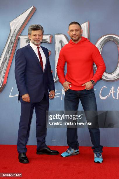 Andy Serkis and Tom Hardy attends the fan screening of "Venom: Let There Be Carnage" at Cineworld Leicester Square on September 14, 2021 in London,...