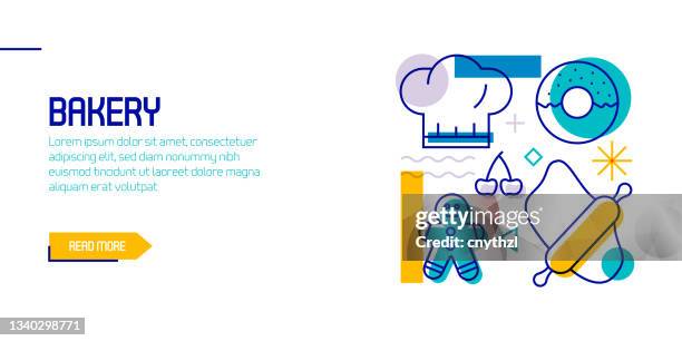 bakery related design element. pattern design with outline icons. colorful vector illustration - product owner stock illustrations