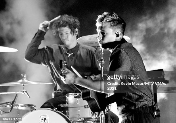 Josh Dun and Tyler Joseph of Twenty One Pilots perform onstage during the 2021 MTV Video Music Awards at Barclays Center on September 12, 2021 in the...