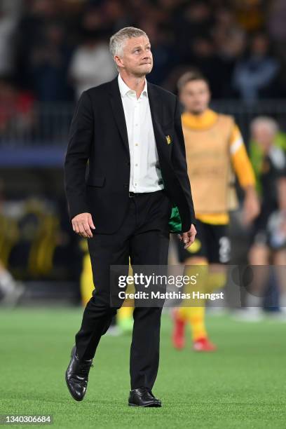 Ole Gunnar Solskjaer, Manager of Manchester United reacts after the UEFA Champions League group F match between BSC Young Boys and Manchester United...