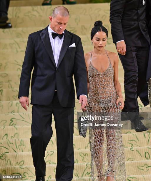 Channing Tatum and Zoe Kravitz leave the 2021 Met Gala Celebrating In America: A Lexicon Of Fashion at Metropolitan Museum of Art on September 13,...