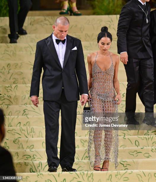 Channing Tatum and Zoe Kravitz leave the 2021 Met Gala Celebrating In America: A Lexicon Of Fashion at Metropolitan Museum of Art on September 13,...