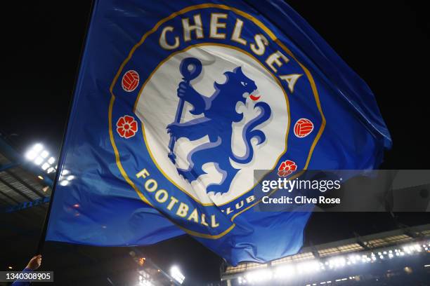 Chelsea flag is seen inside the stadium prior to the UEFA Champions League group H match between Chelsea FC and Zenit St. Petersburg at Stamford...