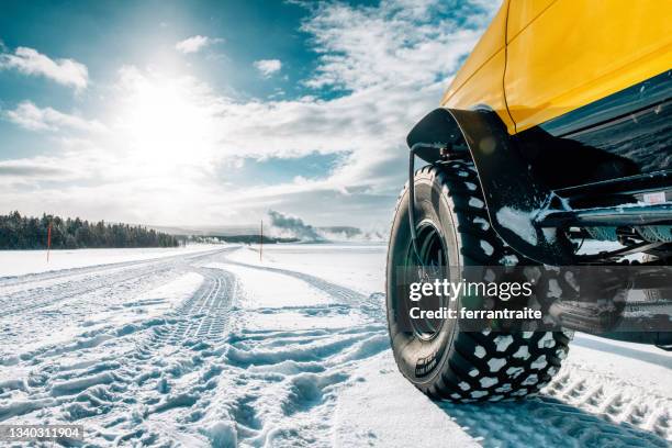 white winter road trip - winter car stock pictures, royalty-free photos & images