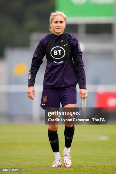 Steph Houghton of England looks on during a training session at Silverlake Stadium on September 14, 2021 in Eastleigh, England.