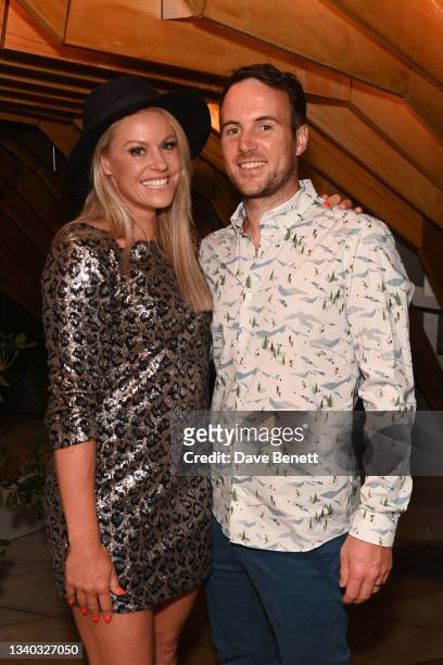 Chemmy Alcott and Dougie Crawford attend the launch of Alpine-inspired restaurant Haugen, Stratford on September 14, 2021 in London, England.