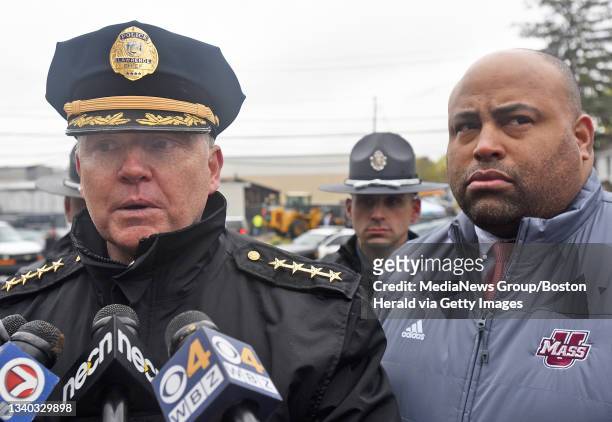 Lawrence Police Chief James Fitzpatrick speaks to reporters the wake of a Melrose St. Shooting and suicide on Tuesday,April 26, 2016 as Lawrence...