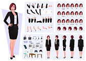 Business Woman Wearing Suit Character Constructor with Lip Sync, Emotions, and Hand Gestures