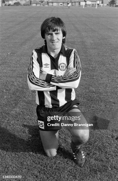 Newcastle United striker Peter Beardsley pictured in the previous seasons Umbro Home Shirt at the Benwell training ground after signing for the club...