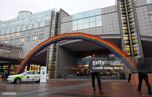 The European Parliament building stands on November 22, 2011 in Brussels, Belgium. Eurozone member countries are continuing to struggle with a debt...