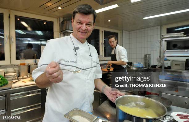 Chef Harald Wohlfahrt poses in the kitchen of his restaurant Schwarzwaldstube in the hotel Traube Tonbach in Baiersbronn in the Black Forest,...