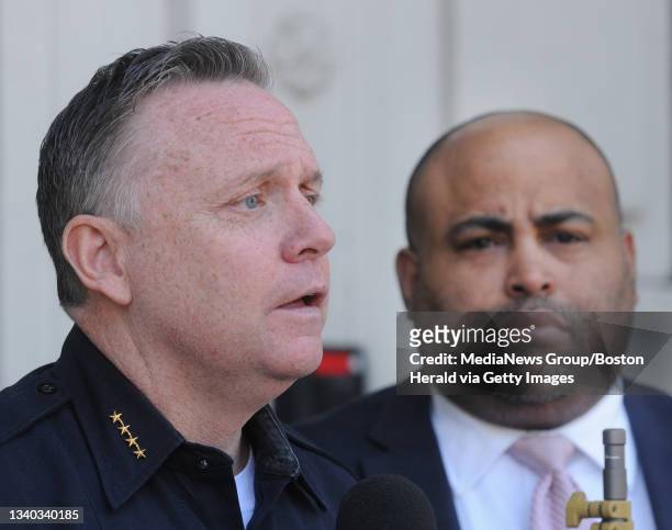 Lawrence Police Chief James Fitzpatrick speaks to media on Thursday,April 28, 2016 during press conference at Lawrence City Hall as Lawrence Mayor...