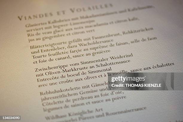 The menu is seen on a table in Chef Harald Wohlfahrt's restaurant Schwarzwaldstube in the hotel Traube Tonbach in Baiersbronn in the Black Forest,...