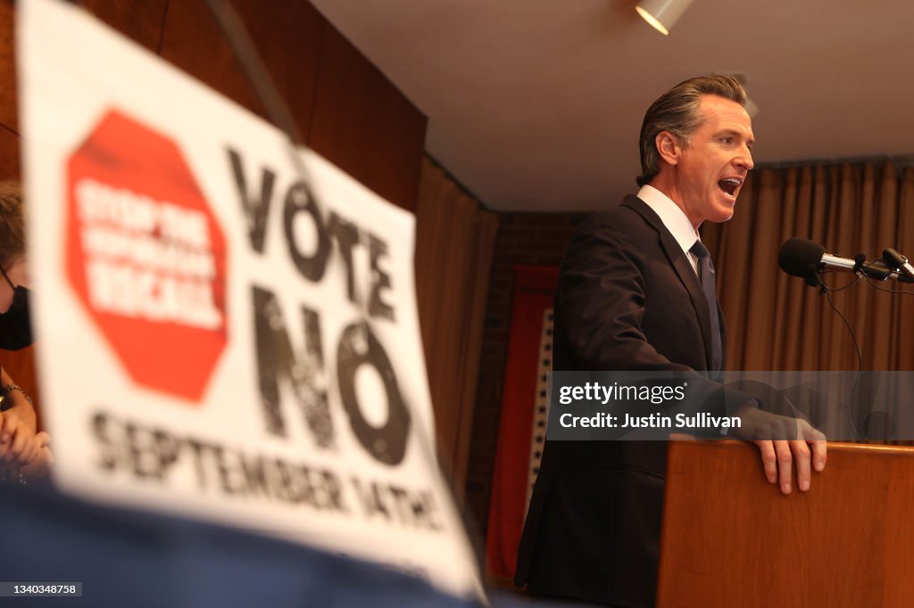 California Governor Gavin Newsom Meets With Campaign Staff And Volunteer On Day Of Recall Election Vote
