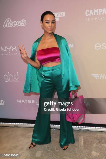 Verona Pooth attends the Guido Maria Kretschmer show during the ABOUT YOU Fashion Week Autumn/Winter 21 at Kraftwerk on September 14, 2021 in Berlin,...