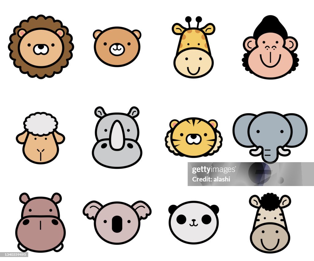 Cute Animals Icon Set in Farbe Pastelltöne