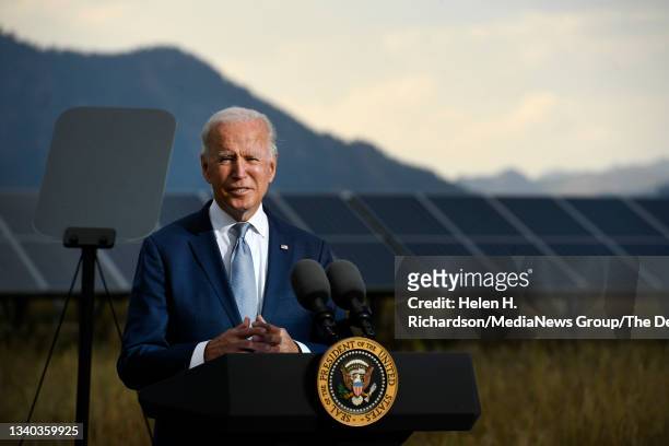 President Joe Biden makes remarks during a press conference on the grounds of National Renewable Energy Laboratory on September 14, 2021 in Arvada,...