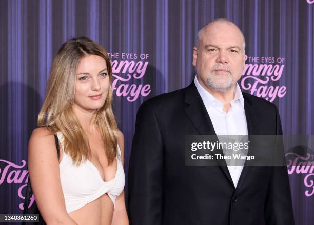 Leila George and Vincent D'Onofrio attend "The Eyes Of Tammy Faye" New York Premiere at SVA Theater on September 14, 2021 in New York City.