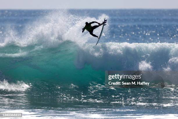 Gabriel Medina of Brazil competes during the Rip Curl WSL Finals at Lower Trestles on September 14, 2021 in San Clemente, California. Medina finished...