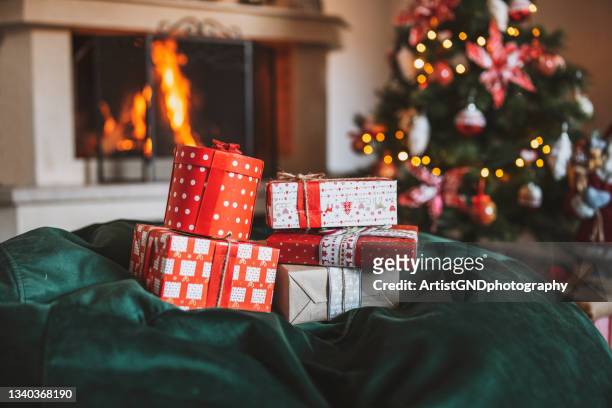 cozy christmas at home. - stockings stockfoto's en -beelden