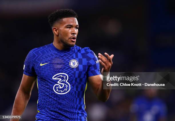 Reece James of Chelsea FC looks on during the UEFA Champions League group H match between Chelsea FC and Zenit St. Petersburg at Stamford Bridge on...