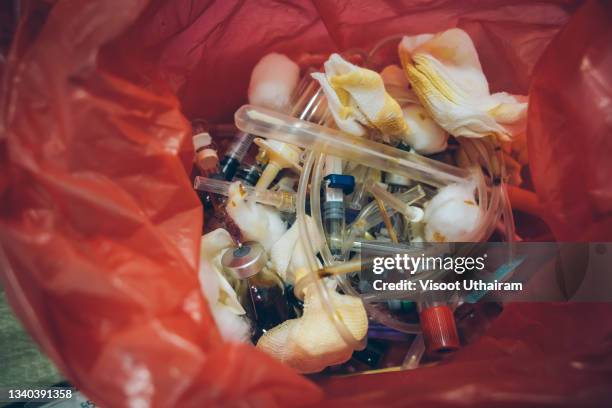 hospital waste medical trash,infectious waste in the trash bag. - blood covered stock pictures, royalty-free photos & images