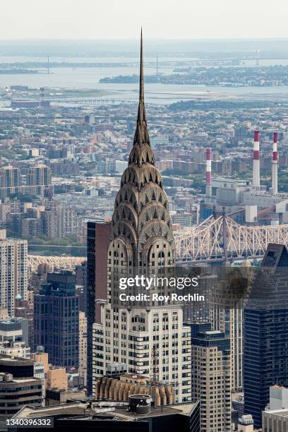 View of the Chrysler Building as seen from the top of the Empire State Building on September 08, 2021 in New York City. The Art Deco-style skyscraper...