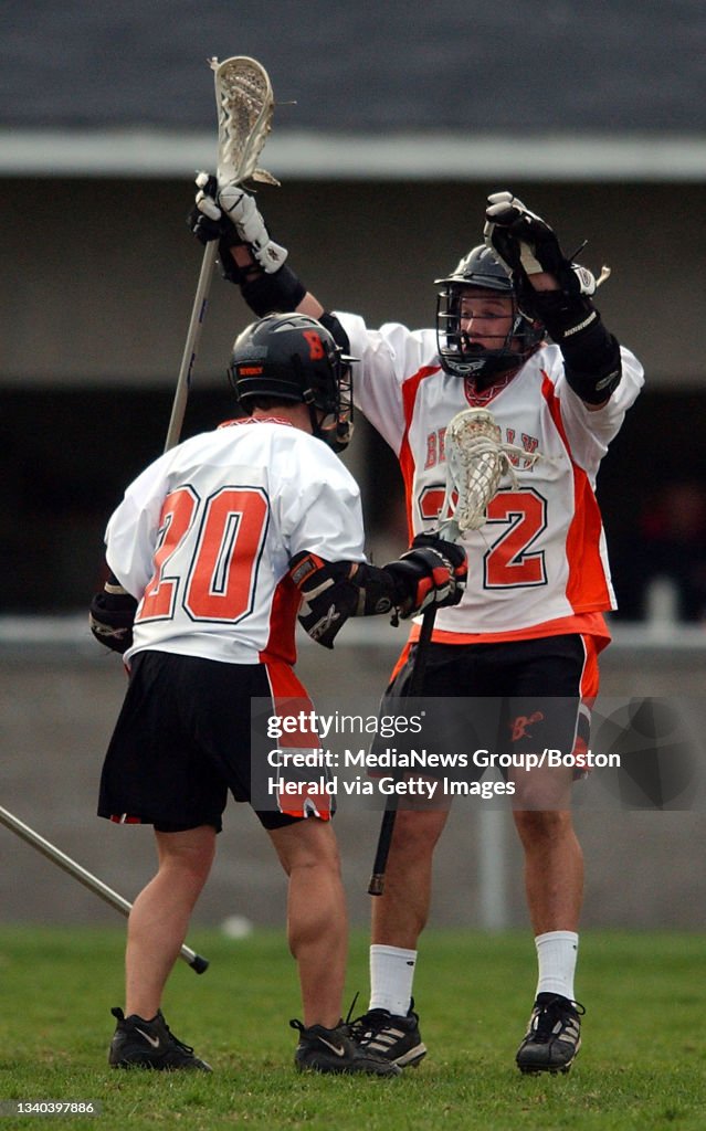 (05/15/2003 - Beverly, MA) Beverly celebrates after scoring against Lincoln-Sudbury during game action Thursday at Hurd Stadium. (051503laxtb - Staff photo by Tara Bricking. Saved in adv. sports)
