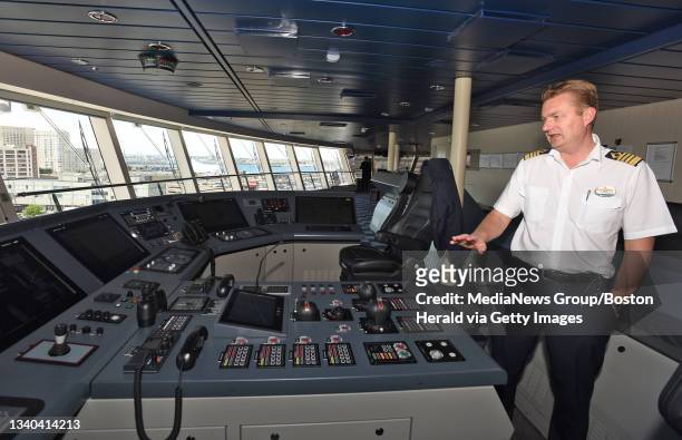 Photo shows Captain Henrik Sorensen speaking during interview in the bridge aboard the Anthem of The Seas on Thursday, May 19, 2016 at dock in South...