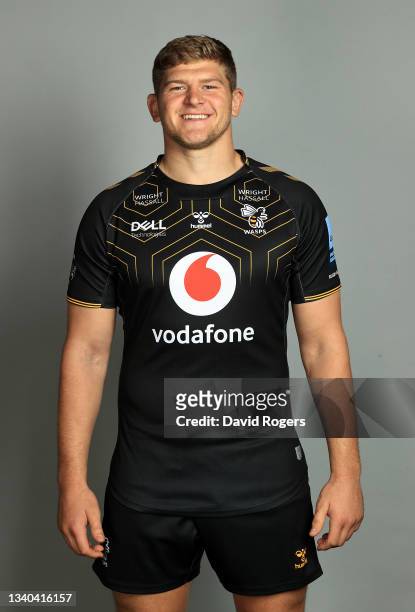 Jack Willis poses for a portrait during the Wasps Rugby Squad Photocall for the 2021-2022 Gallagher Premiership Rugby season on September 14, 2021 in...