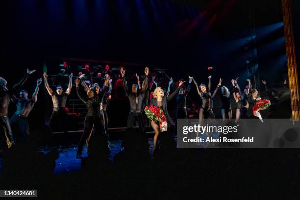 Ana Villafañe and the cast on stage during "Chicago" at Ambassador Theatre on reopening night on September 14, 2021 in New York City. "Chicago" along...