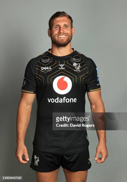 Brad Shields poses for a portrait during the Wasps Rugby Squad Photocall for the 2021-2022 Gallagher Premiership Rugby season on September 14, 2021...
