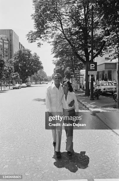 American singer actor and social activist Harry Belafonte with his wife Julie Robinson in Paris.