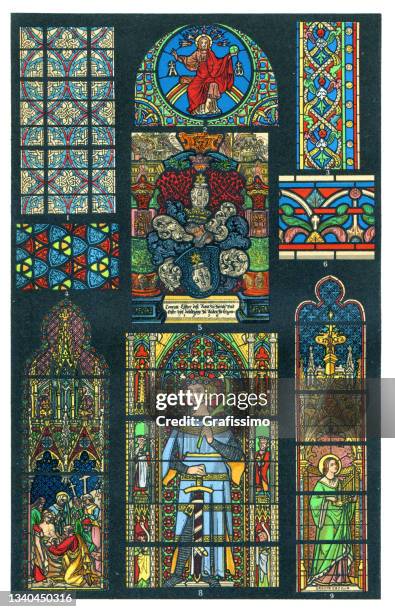 illustrazioni stock, clip art, cartoni animati e icone di tendenza di arte del vetro nella cattedrale di colonia e bruges 1898 - feast of the ascension