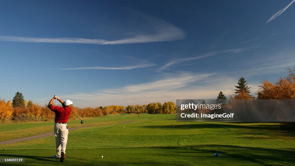 Senior Male Golfer in Autumn Golf Scenic