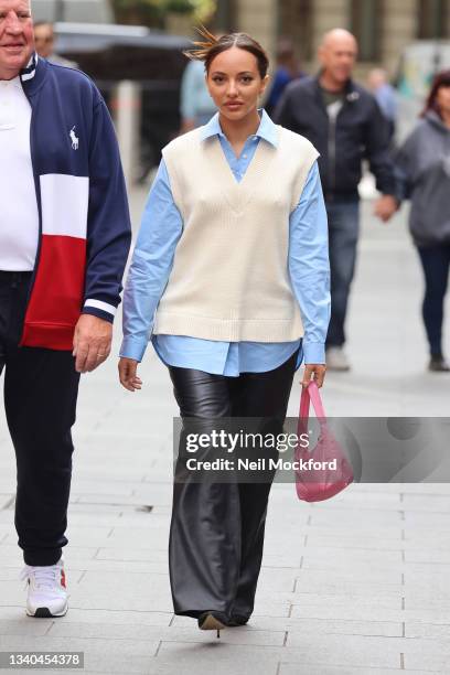 Jade Thirlwall from Little Mix seen arriving at Capital Breakfast Radio Studios on September 15, 2021 in London, England.