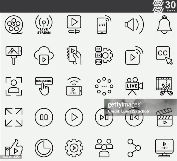 video streaming , online video line icons - editing equipment stock illustrations