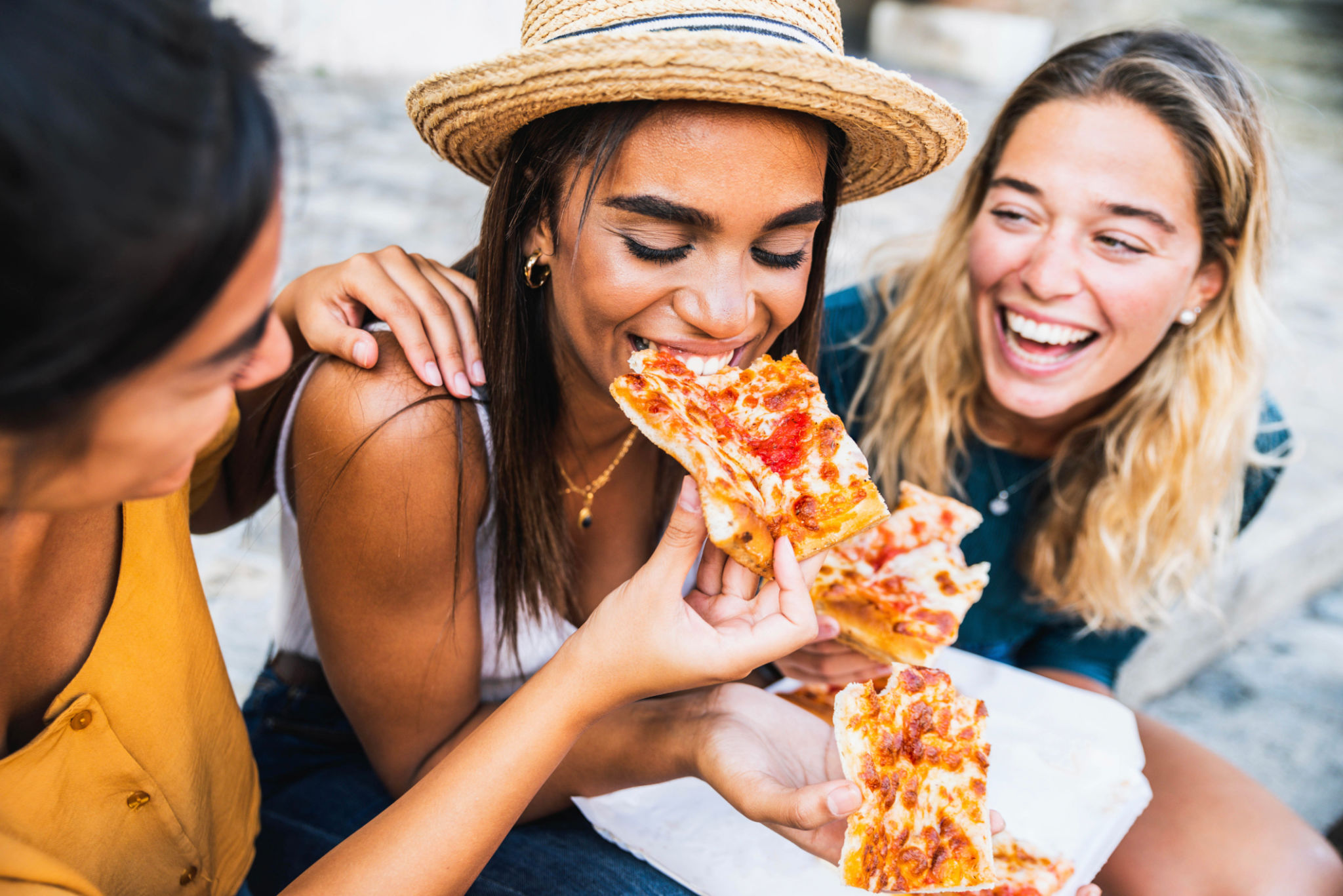 eating pizza