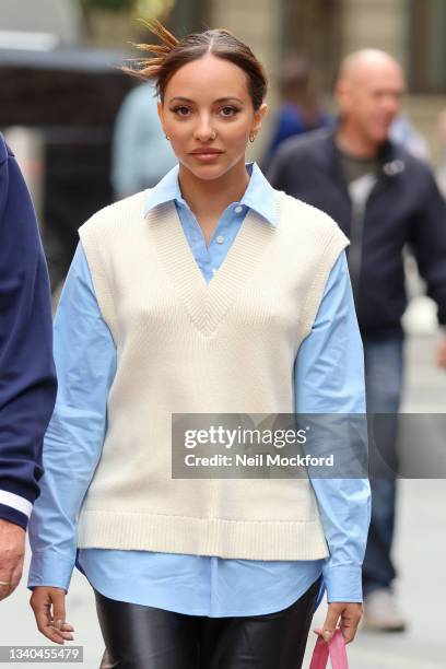 Jade Thirlwall from Little Mix seen arriving at Capital Breakfast Radio Studios on September 15, 2021 in London, England.