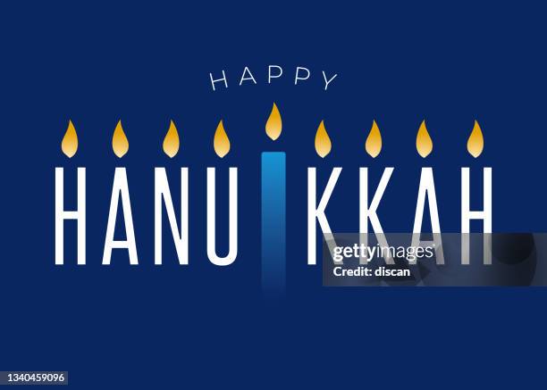 happy hanukkah lettering on blue background with menorah. vector. - hanukkah stock illustrations