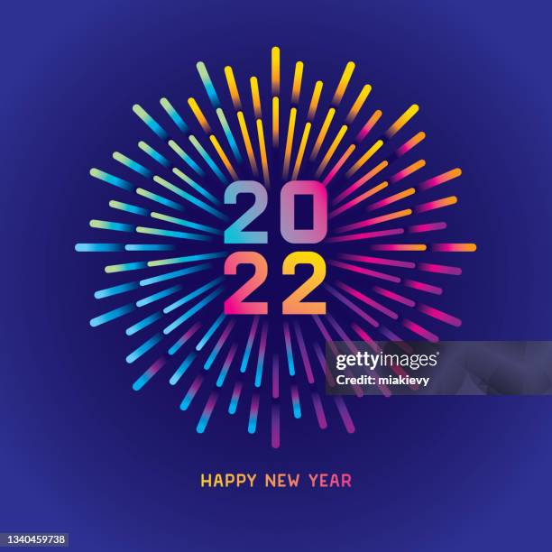 buntes neujahrsfeuerwerk 2022 - knallkörper stock-grafiken, -clipart, -cartoons und -symbole