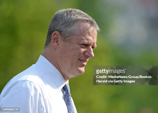 Governor Charlie Baker attends a wake for Auburn police officer Ronald Tarentino Jr. At St. Joseph?s Catholic Church in Charlton on Thursday, May 26,...