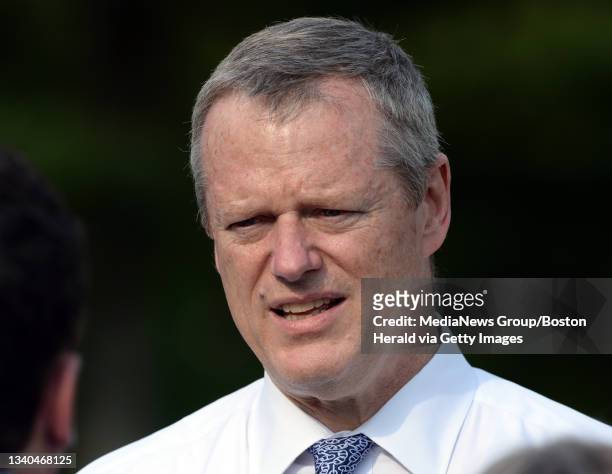 Governor Charlie Baker attends a wake for Auburn police officer Ronald Tarentino Jr. At St. Joseph?s Catholic Church in Charlton on Thursday, May 26,...
