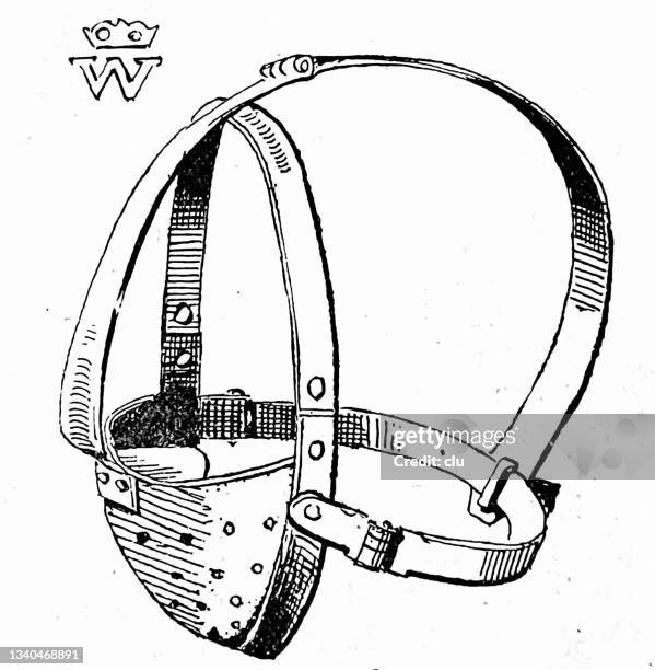 illustrations, cliparts, dessins animés et icônes de muselière en cuir pour femmes, utilisée à l’époque médiévale pour discipliner les femmes commérages - medieval torture devices