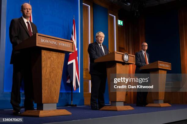 Chief Medical Officer for England Chris Whitty , Britain's Prime Minister Boris Johnson and Britain's Chief Scientific Adviser Patrick Vallance...