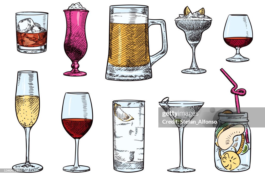 Simple illustrations of various drinks