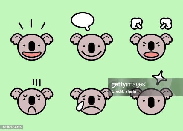 stockillustraties, clipart, cartoons en iconen met cute koala icon set with six facial expressions in color pastel tones - koala